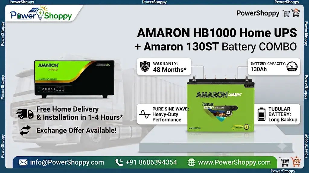 AMARON HB1000AP SINE WAVE UPS with AMARON AAM-CR-AR130ST48 Combo