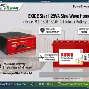 EXIDE STAR 1125VA SINE WAVE HOME UPS + EXIDE IMTT 1500 150AH TT BATTERY