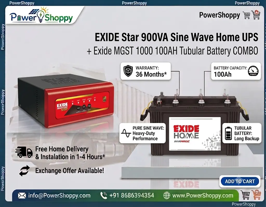 EXIDE STAR 900VA HOME UPS + EXIDE MGST1000 BATTERY COMBO