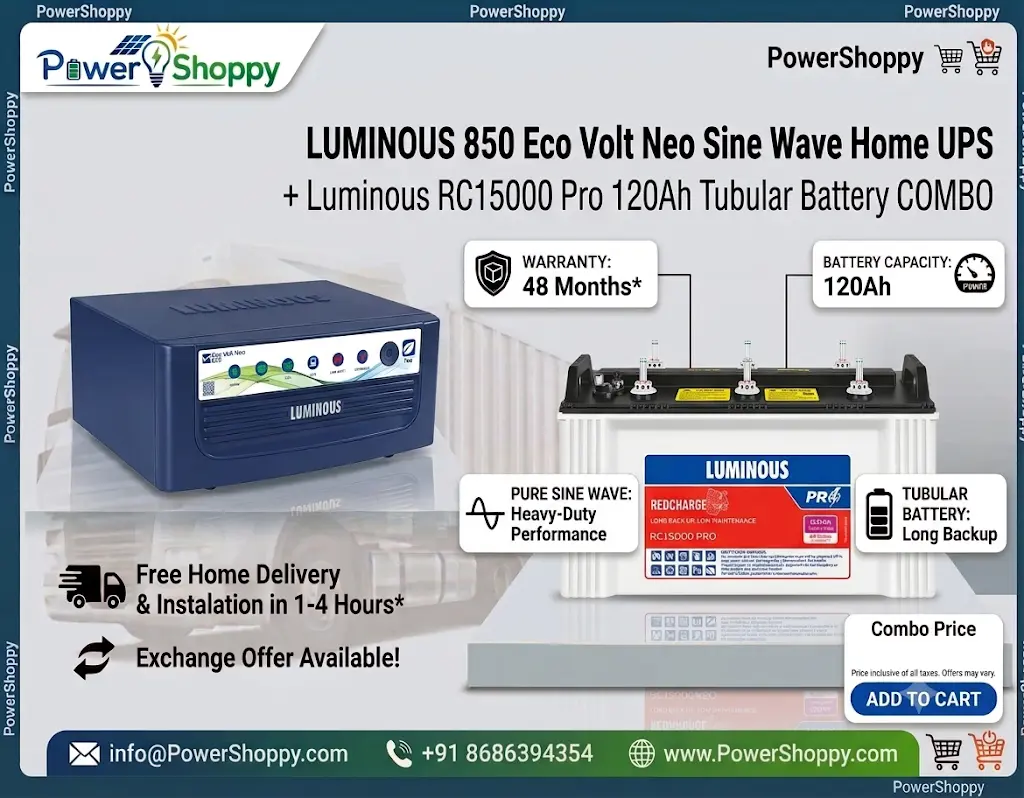 Combo - Home UPS Eco Volt Neo 850 & Battery 120 Ah RC15000 Pro